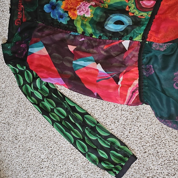 Desigual Funky Boho Colorful Patchwork Long Sleeve Sheer Blouse Top Xl - Picture 4 of 10